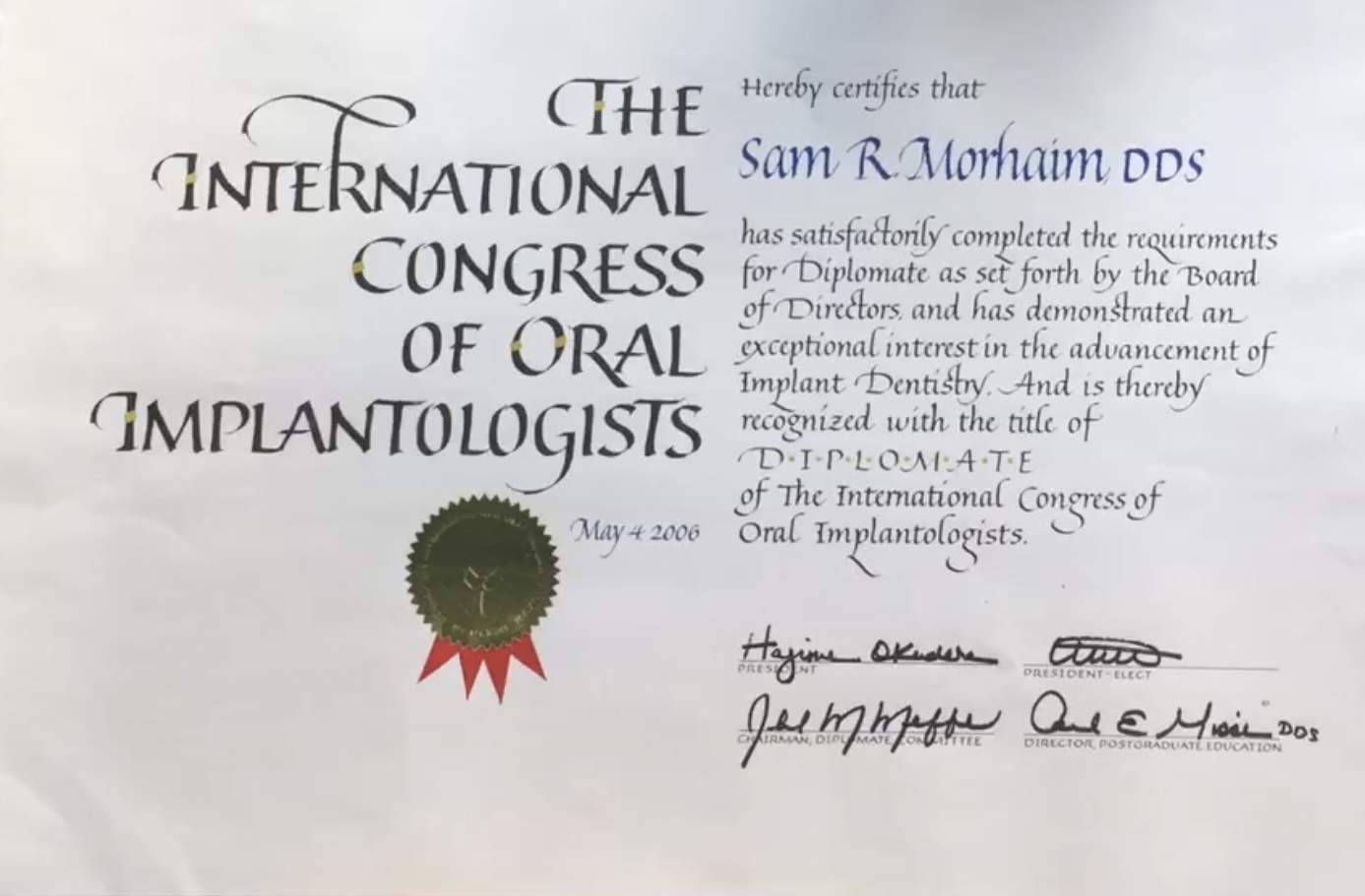 Diplomate ICOI Certificate