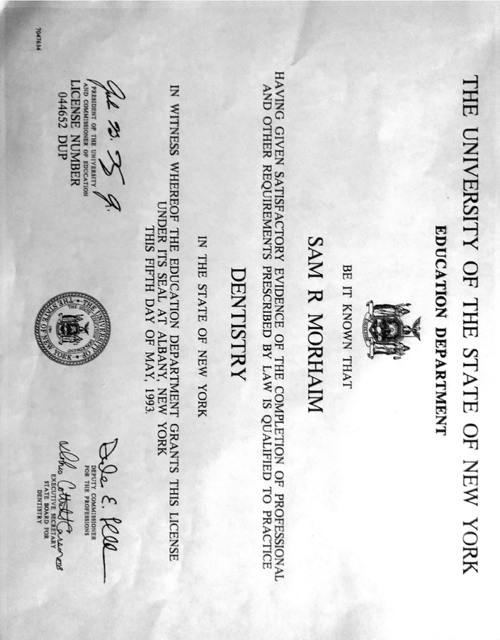 NYS Dental License
